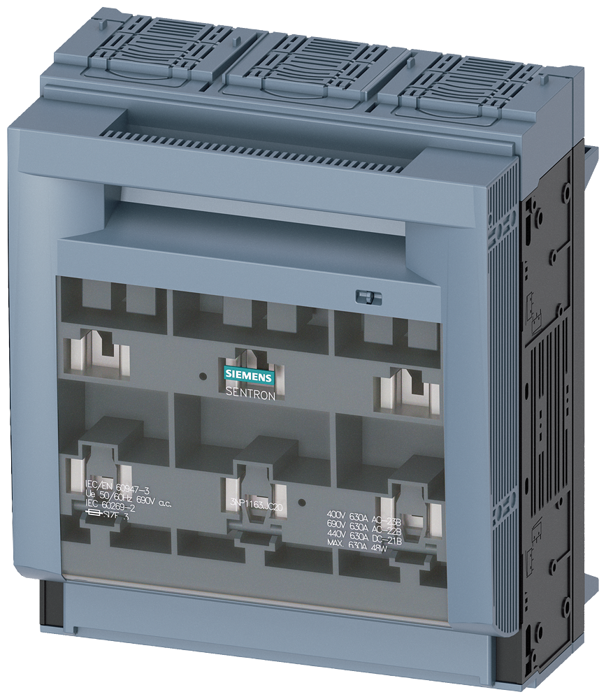 [Imagem do produto SENTRON, SECCIONADORA-FUSÍVEL SOB CARGA 3NP1, DE 3 POLOS, NH3, 630 A 3NP11631JC20 SIEMENS]