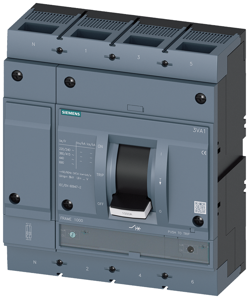 DISJUNTOR IEC FRAME 1000 1000 A DE 4 POLOS 70 KA TM ATAM CONEXÃO ROSC 3VA15106EF420BG0 SIEMENS