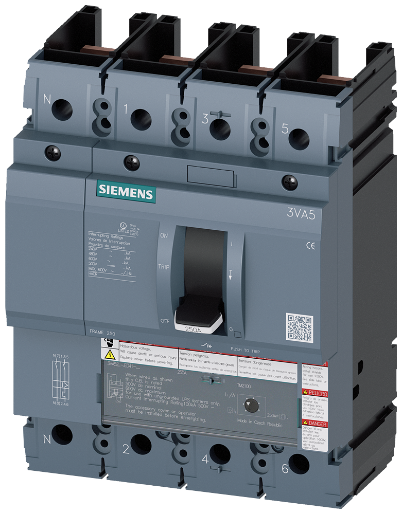 DISJUNTOR UL FRAME 250 225 A DE 4 POLOS 35 KA TM FTFM SEM CONEXÃO 3VA52225GD412AA0 SIEMENS