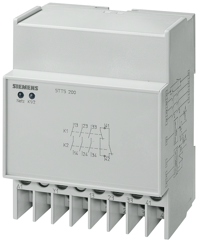RELÉ DE PARAGEM DE EMERGÊNCIA T55 230 V 10 A PROFUNDIDADE DE MONTAGEM 55 MM 5TT5200 SIEMENS
