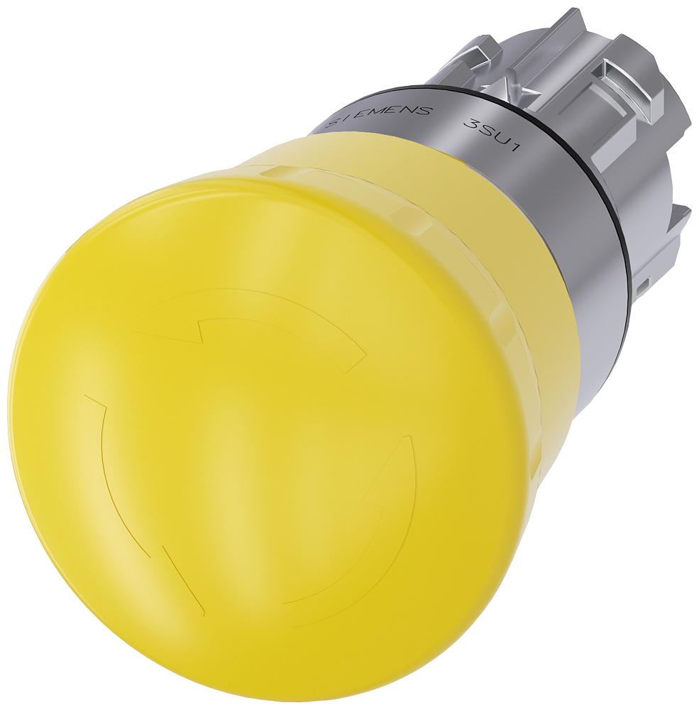 BOTÃO COGUMELO 22 MM REDONDO METAL DE ALTO BRILHO AMARELO 40 MM ENCAIX 3SU10501HB300AA0-ZX90 SIEMENS