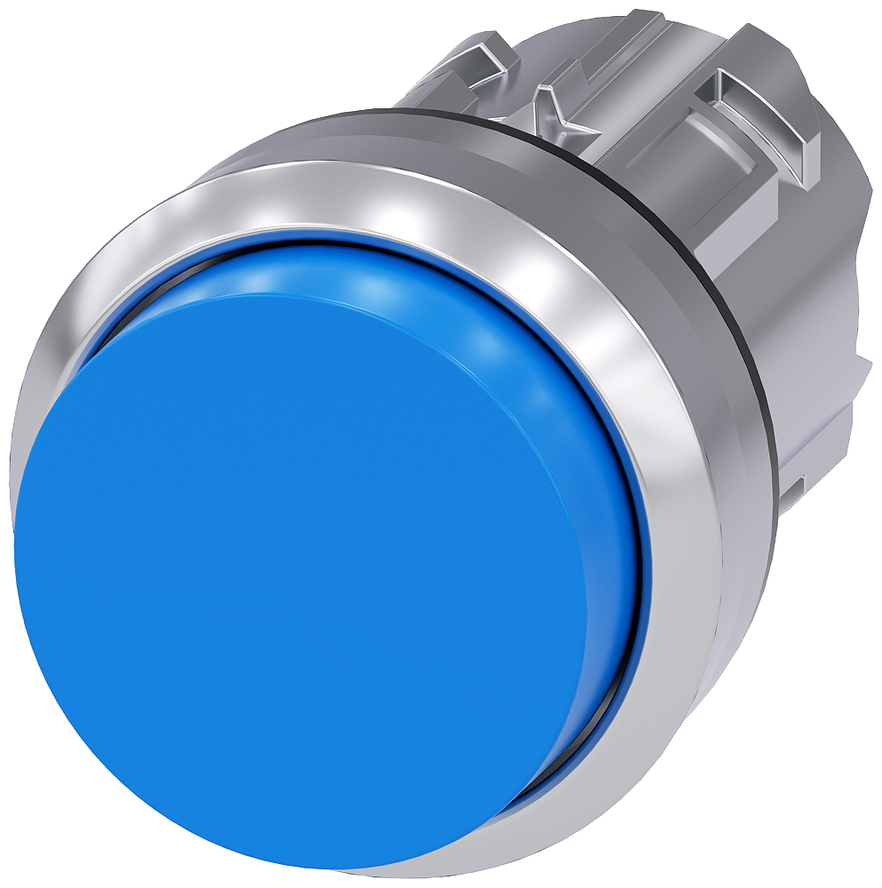 BOTÃO 22 MM REDONDO METAL DE ALTO BRILHO AZUL BOTÃO DE PRESSÃO 3SU10500BB500AA0-ZY19 SIEMENS