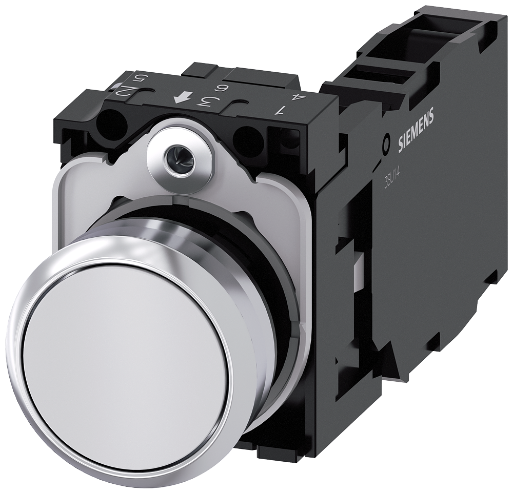 BOTÃO 22 MM REDONDO METAL DE ALTO BRILHO BRANCO BOTÃO DE PRESSÃO PLANO 3SU11500AB601FA0-ZY13 SIEMENS