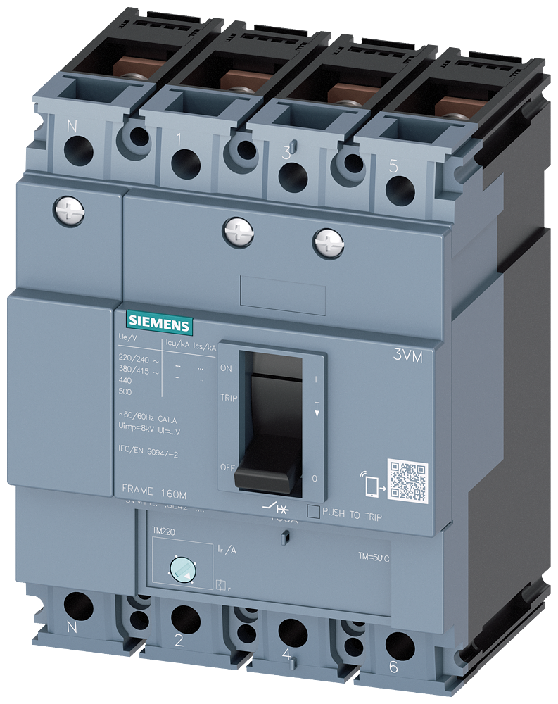 DISJUNTOR 3VM1 IEC FRAME 160 CLASSE DA CAPACIDADE DE COMUTAÇÃO M ICU=55KA @ 4 3VM11165GE420AA0 SIEMENS