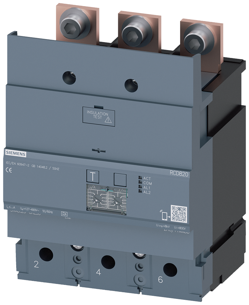 [Imagem UNIDADE DE CORRENTE RESIDUAL RCD820 ADVANCED RCD TIPO A MONTADA EMBAIXO 3VA94230RL30 SIEMENS]