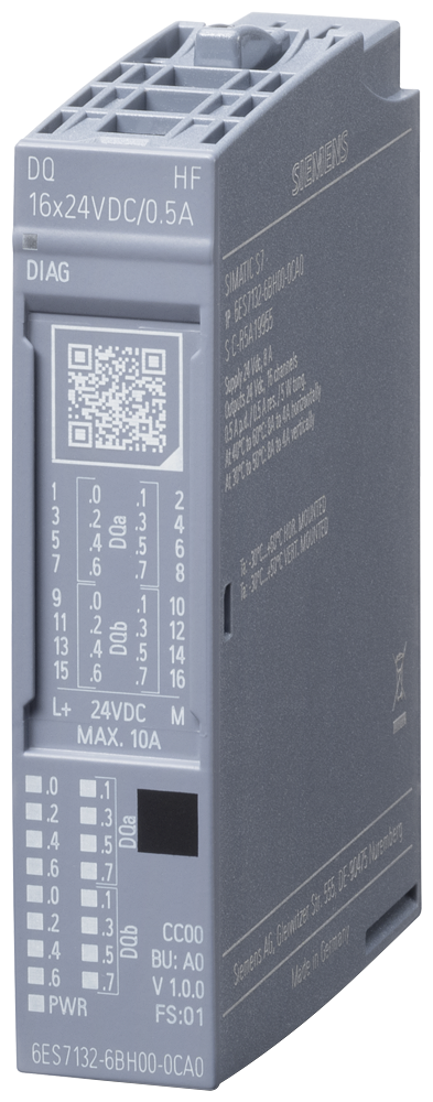 [Imagem do produto MÓDULO DE SAIDA DIGITAL 16DO 24VCC 0,5A SIMATIC ET 200SP 6ES71326BH000CA0 SIEMENS]