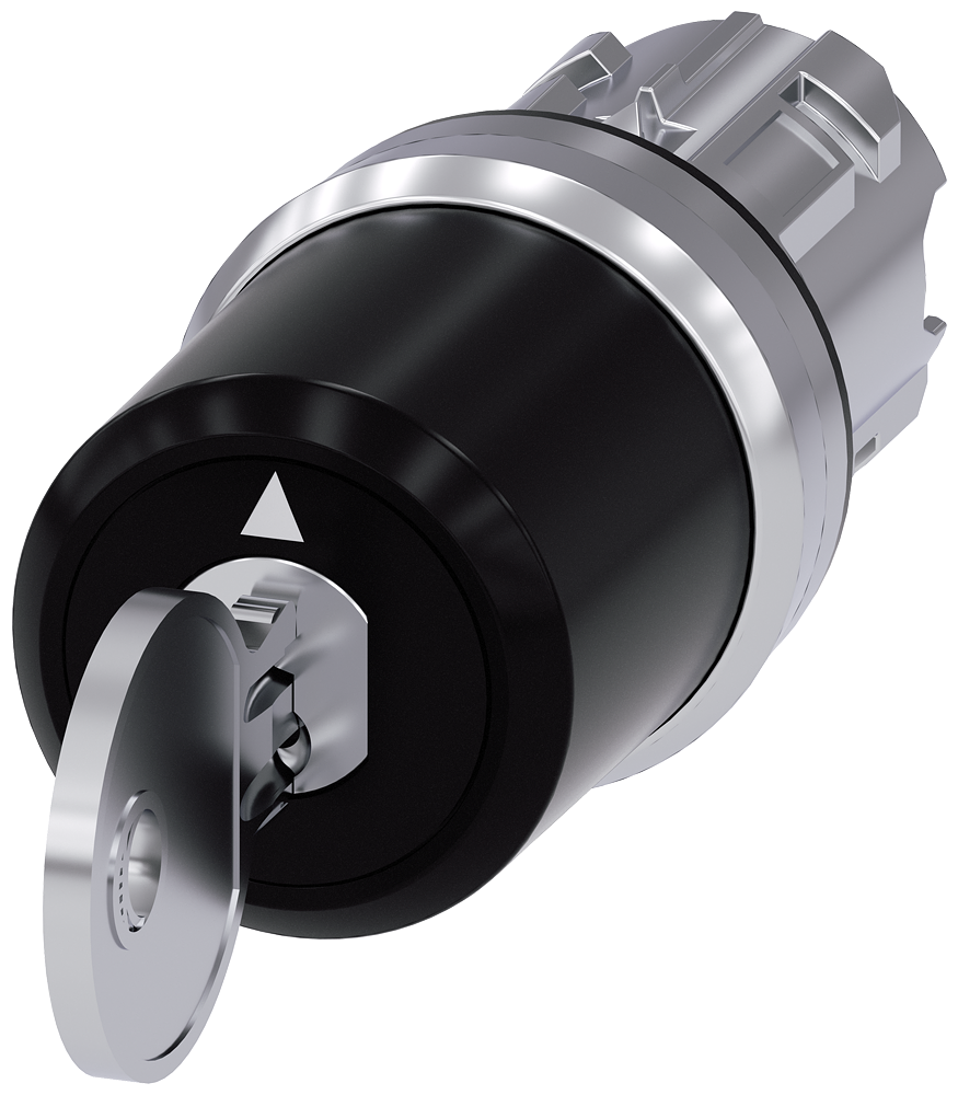 [Imagem do produto INTERRUPTOR DE CHAVE BKS, 22MM, REDONDO, METAL, ALTO BRILHO, RETIRADA DA CHAVE O 3SU10505PN010AA0 SIEMENS]