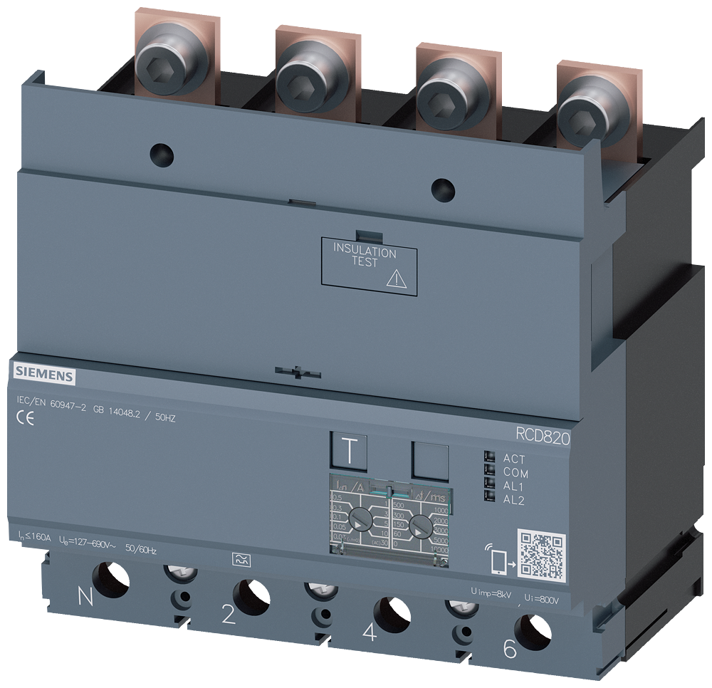 [Imagem UNIDADE DE CORRENTE RESIDUAL RCD820 ADVANCED RCD TIPO A MONTADA EMBAIXO 3VA91240RL30 SIEMENS]