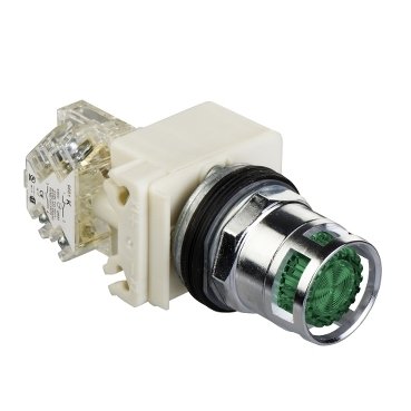 [Imagem BOTÃO LUMINOSO Ø30MM METÁLICO GUARDA ALTA RETORNO POR MOLA LED VERDE NA+NF 240VCA/CC 9001K3L7LGGH13 SCHNEIDER]