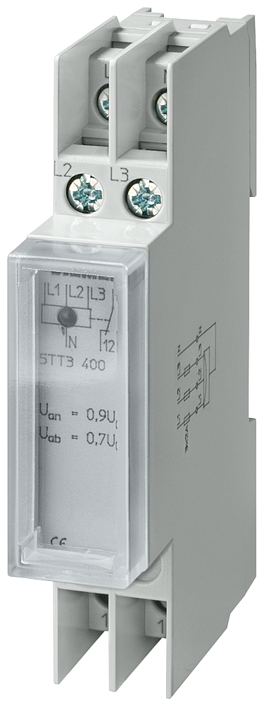 [Imagem RELÉ DE TENSÃO T5570 CA 230/400 V 1W 0,7/0,9 COM TAMPA TRANSPARENTE 5TT3400 SIEMENS]