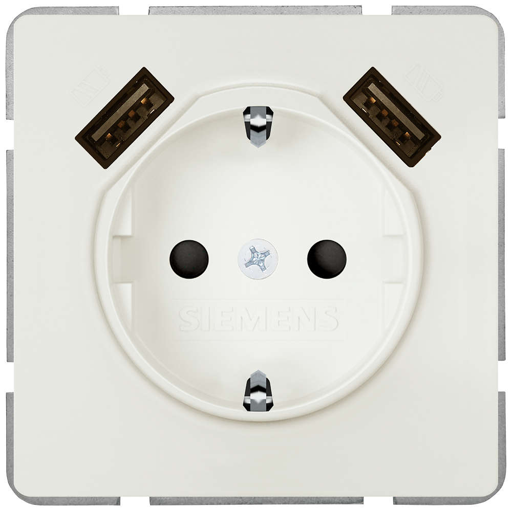 TOMADA SCHUKO COM CARREGADOR USB DUPLO BRANCO TITÂNIO 5UB18700TW01 SIEMENS