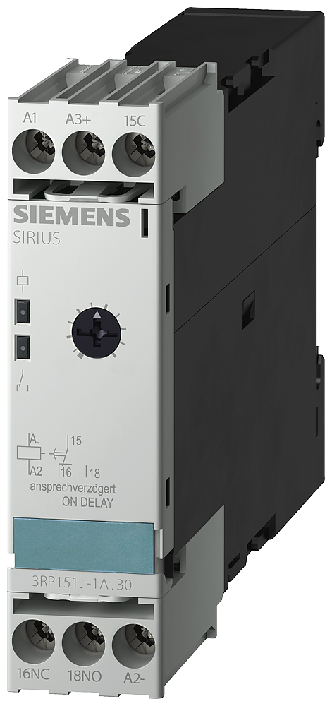 RELÉ DE TEMPO ELETRÔNICO ATRASADO NA RESPOSTA 1W 1 FAIXA TEMPORAL 1,5-30S 3RP15121AP30 SIEMENS