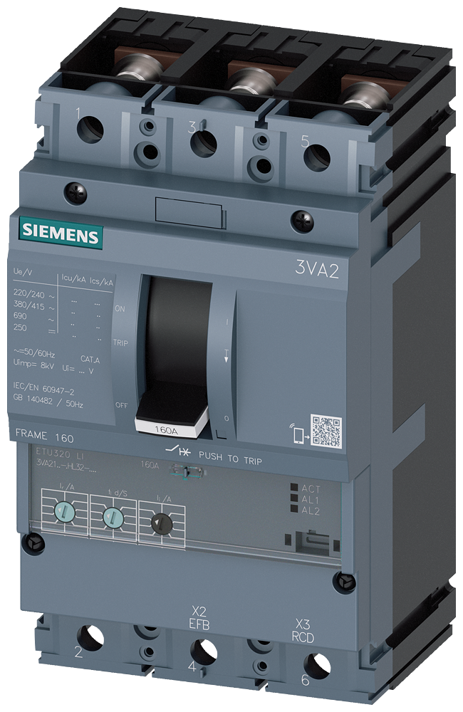 [Imagem DISJUNTOR CAIXA MOLDADA TRIPOLAR 630A 200KA 415V 3VA21630HL320AA0 SIEMENS]