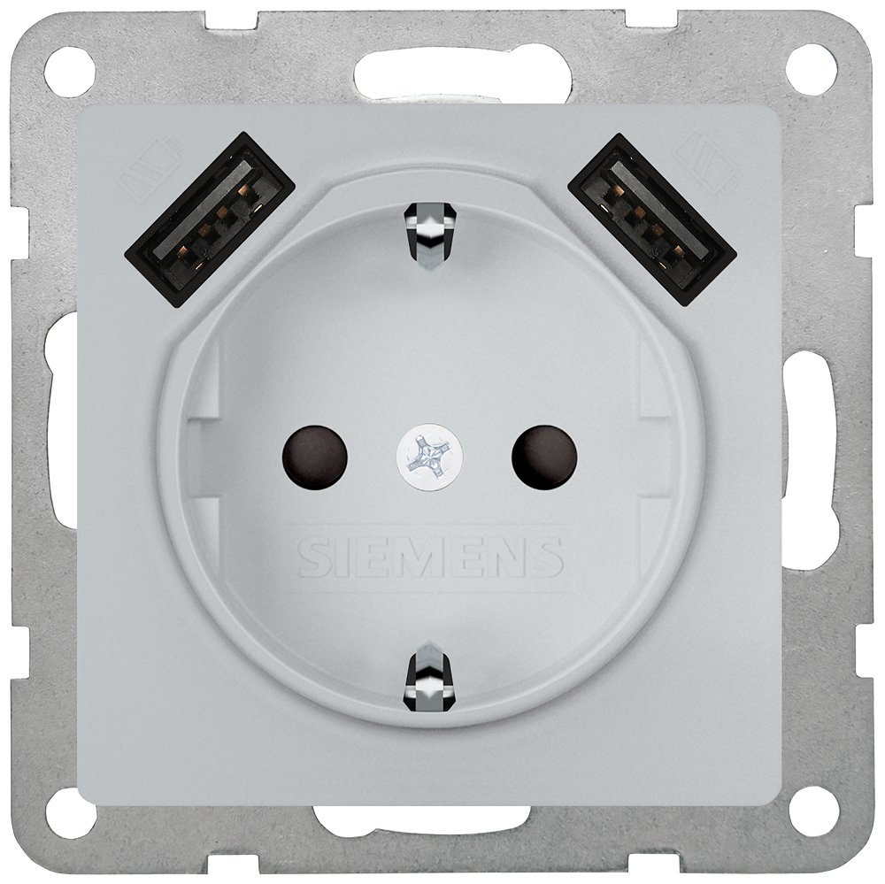 TOMADA SCHUKO COM CARREGADOR USB DUPLO ALUMÍNIO METALIZADO 5UB19700AM01 SIEMENS