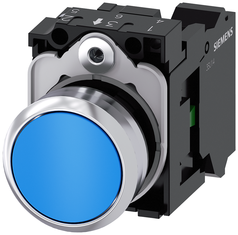 BOTÃO 22 MM REDONDO METAL DE ALTO BRILHO AZUL BOTÃO DE PRESSÃO PLANO 3SU11500AB503BA0-ZX90 SIEMENS
