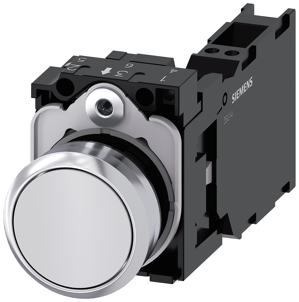 BOTÃO 22 MM REDONDO METAL DE ALTO BRILHO BRANCO BOTÃO DE PRESSÃO PLANO 3SU11500AB603FA0-ZY11 SIEMENS