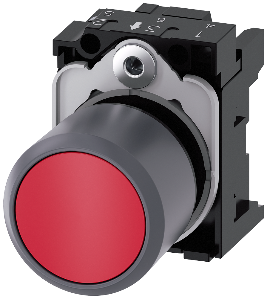 BOTÃO DE PRESSÃO 22MM REDONDO PLÁSTICO COM ANEL FRONTAL DE METAL VERMELH 3SU12300EB200AA0 SIEMENS