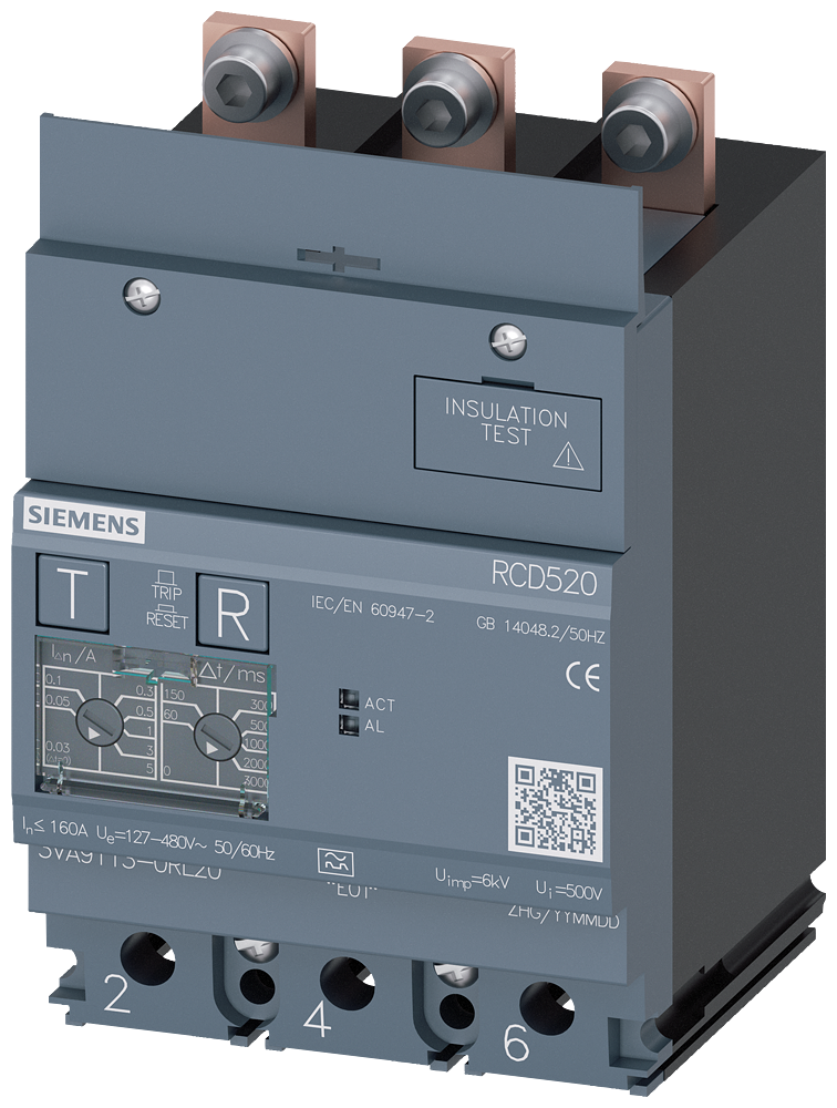 [Imagem do produto UNIDADE DE CORRENTE RESIDUAL RCD520 BASIC RCD TIPO A MONTADA EMBAIXO 3VA91130RL20 SIEMENS]