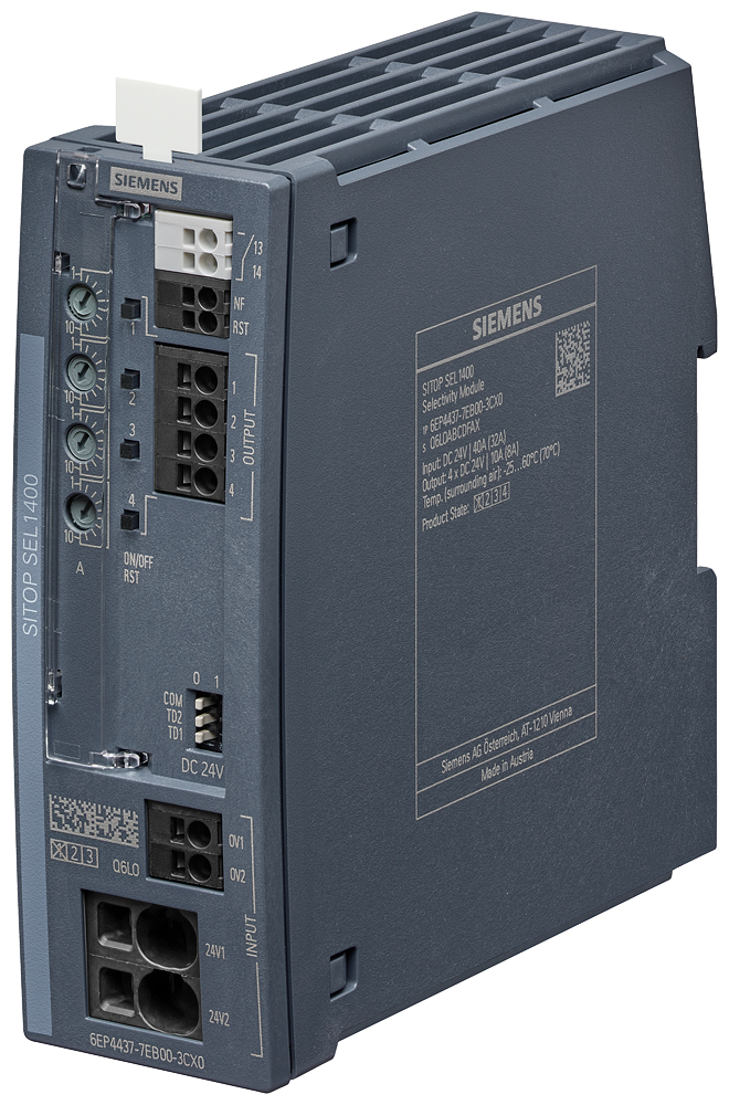 [Imagem MÓD. SEL. SITOP SEL1400,24V CC/4X2 10A C/ CONT.SINALIZ.COLET. OU MONIT. DIAGN. 6EP44377EB003CX0 SIEMENS]