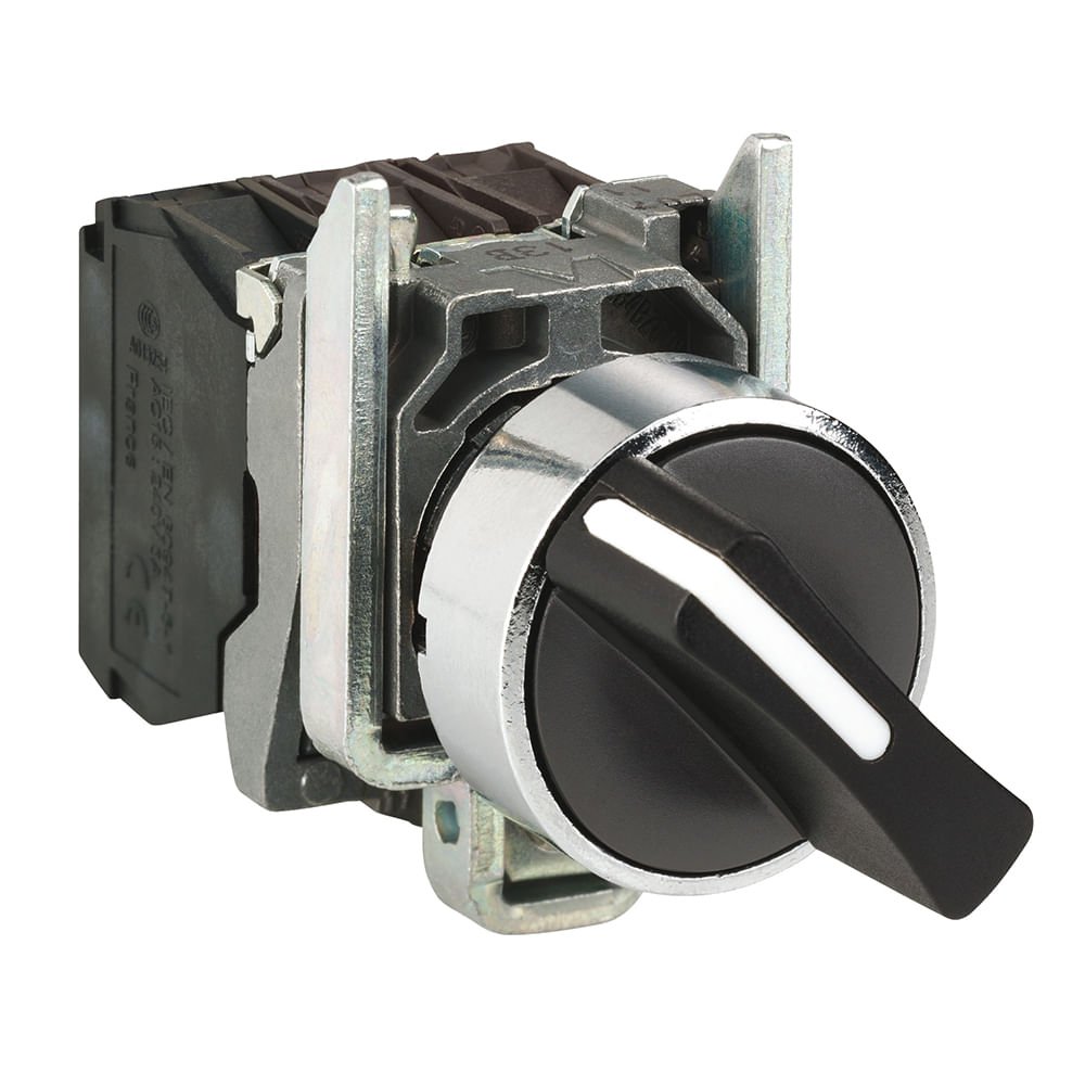 [Imagem COMUTADOR Ø22MM METÁLICO, 2 POSIÇÕES RETORNO POR MOLA, MANOPLA CURTA, NA XB4BD41 SCHNEIDER]