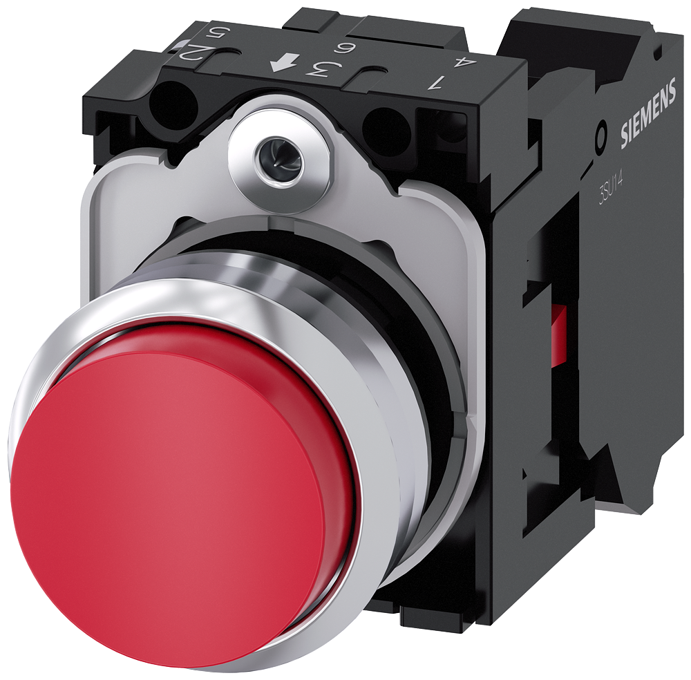 BOTÃO 22 MM REDONDO METAL DE ALTO BRILHO VERMELHO BOTÃO DE PRESSÃO ALT 3SU11500BB203CA0-ZY10 SIEMENS
