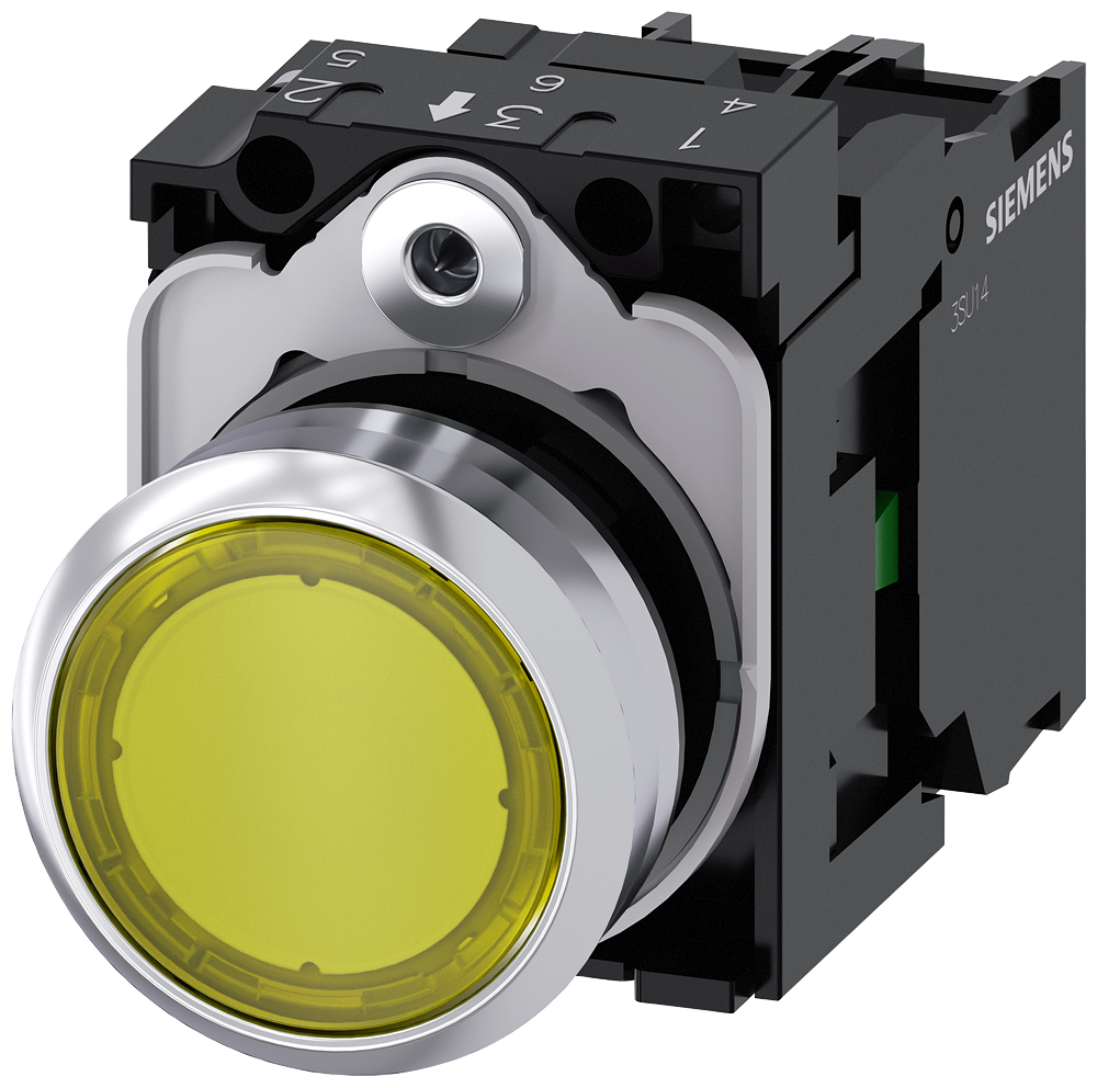 BOTÃO ILUMINADO 22 MM REDONDO METAL DE ALTO BRILHO AMARELO BOTÃO DE PRE 3SU11560AB301BA0-ZY19 SIEMENS