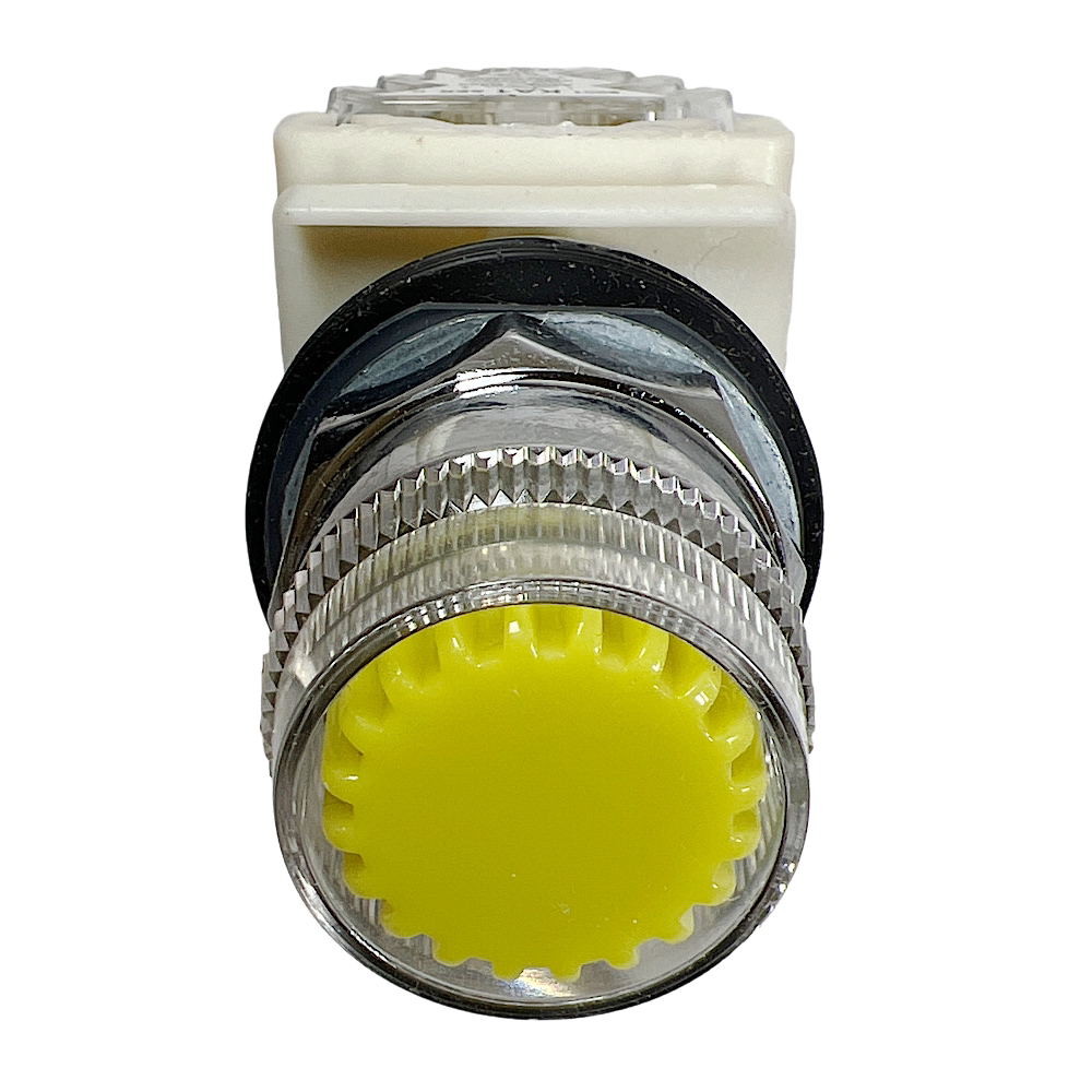 [Imagem BOTÃO LUMINOSO Ø30MM METÁLICO GUARDA ALTA PLÁSTICA RETORNO POR MOLA LED ALTO BRILHO AMARELO NA+NF 120VCC 9001K1L38LYYH13 SCHNEIDER]