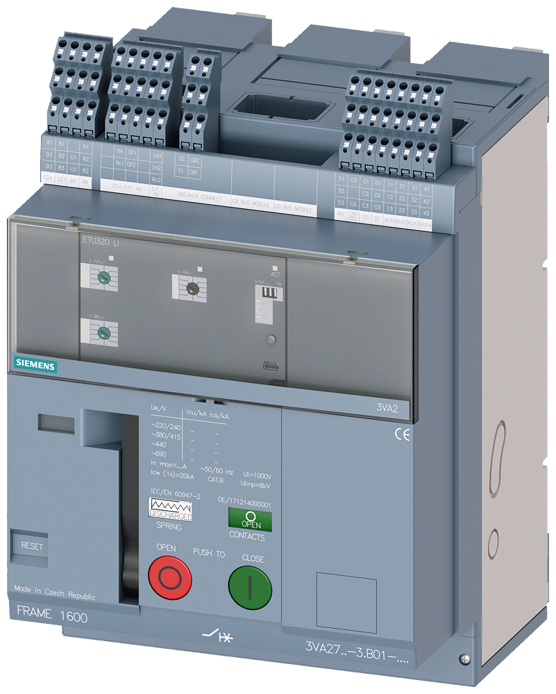 DISJUNTOR DE MONTAGEM FIXA COMPACTO FRAME 1600; COM RTC E 4AUX CONTATO DE SIN 3VA27101AB010AH0 SIEMENS