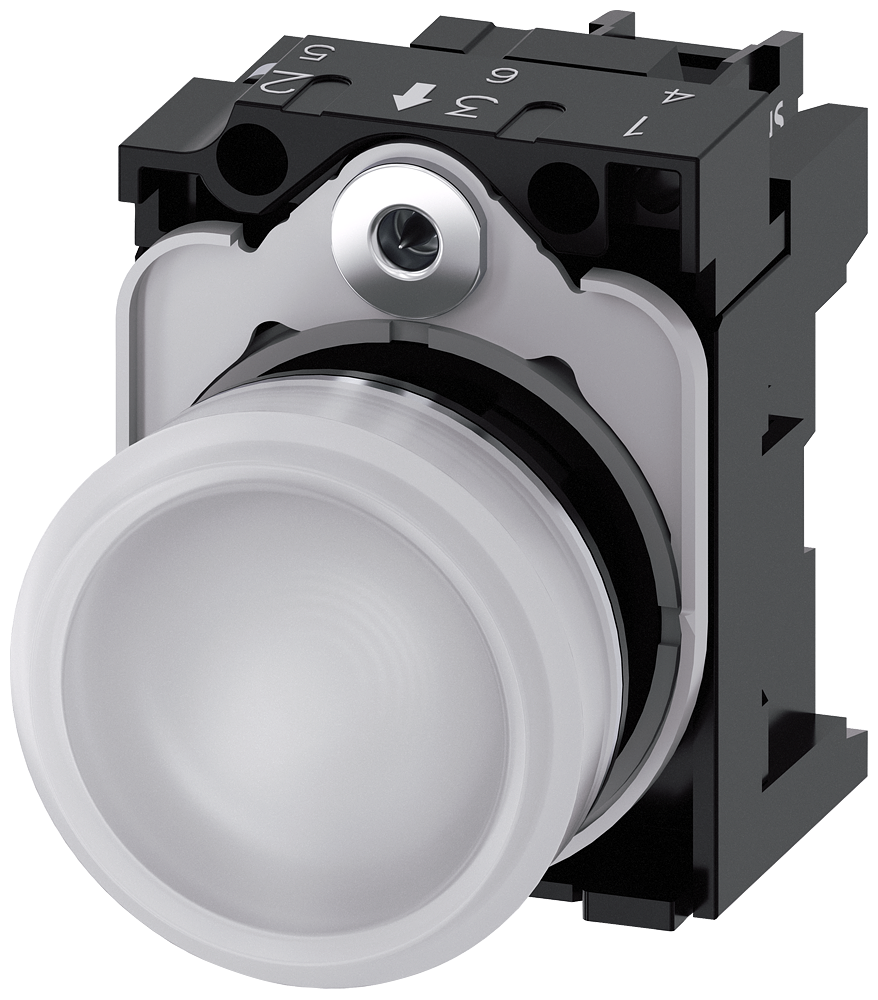 [Imagem SINALIZADOR LUMINOSO 22MM REDONDO METÁLICO BRANCO 3SU11566AA601AA0 SIEMENS]