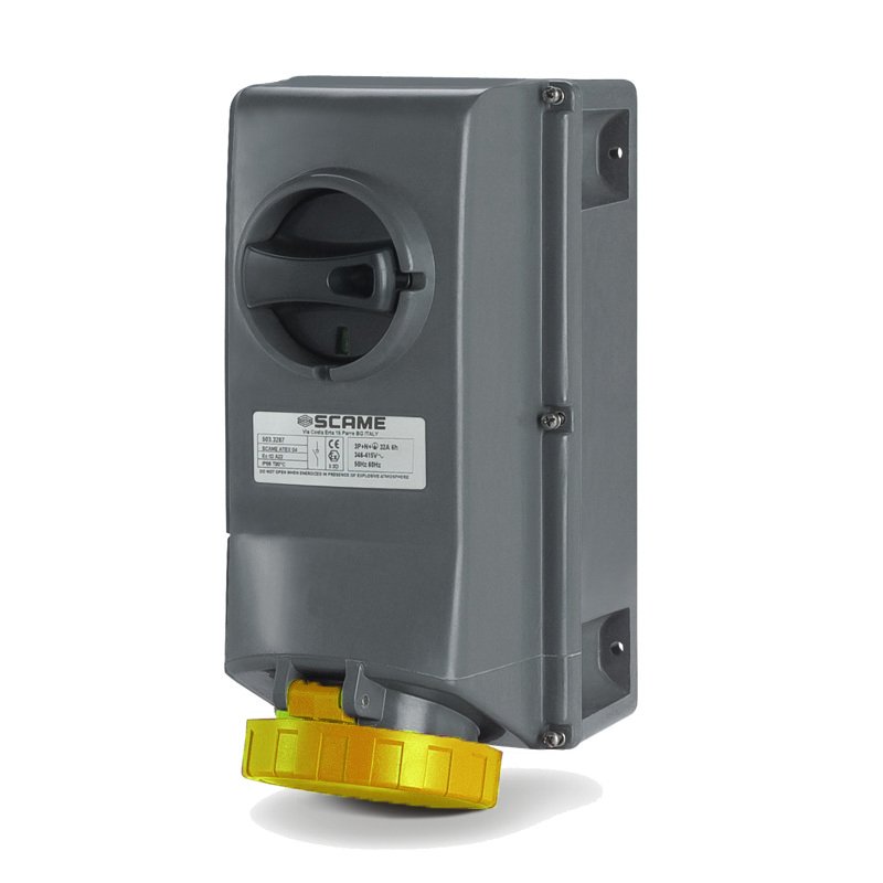 [Imagem TOMADA DE EMBUTIR INTERTRAVAMENTO 2P+E IP66 16A 4H 100-130V 503.1670 SCAME]