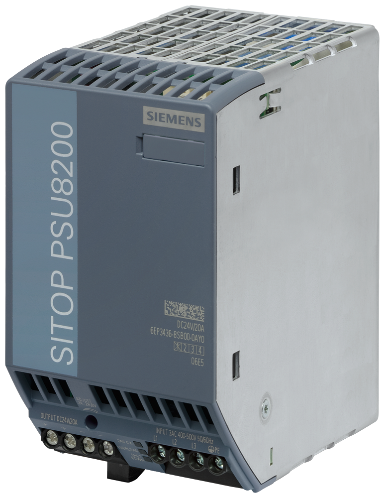 [Imagem FONTE DE ALIMENTAÇÃO TRIFÁSICO ESTABILIZADA E-400/500VCA S-24VCC 20A PSU8200 SITOP 6EP34368SB000AY0 SIEMENS]