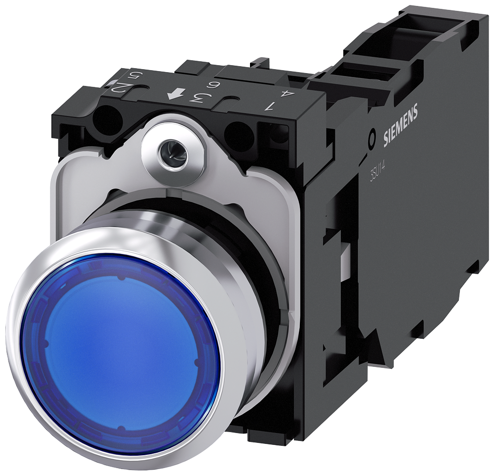 BOTÃO ILUMINADO 22 MM REDONDO METAL DE ALTO BRILHO AZUL BOTÃO DE PRESSÃ 3SU11530AB501FA0-ZY13 SIEMENS