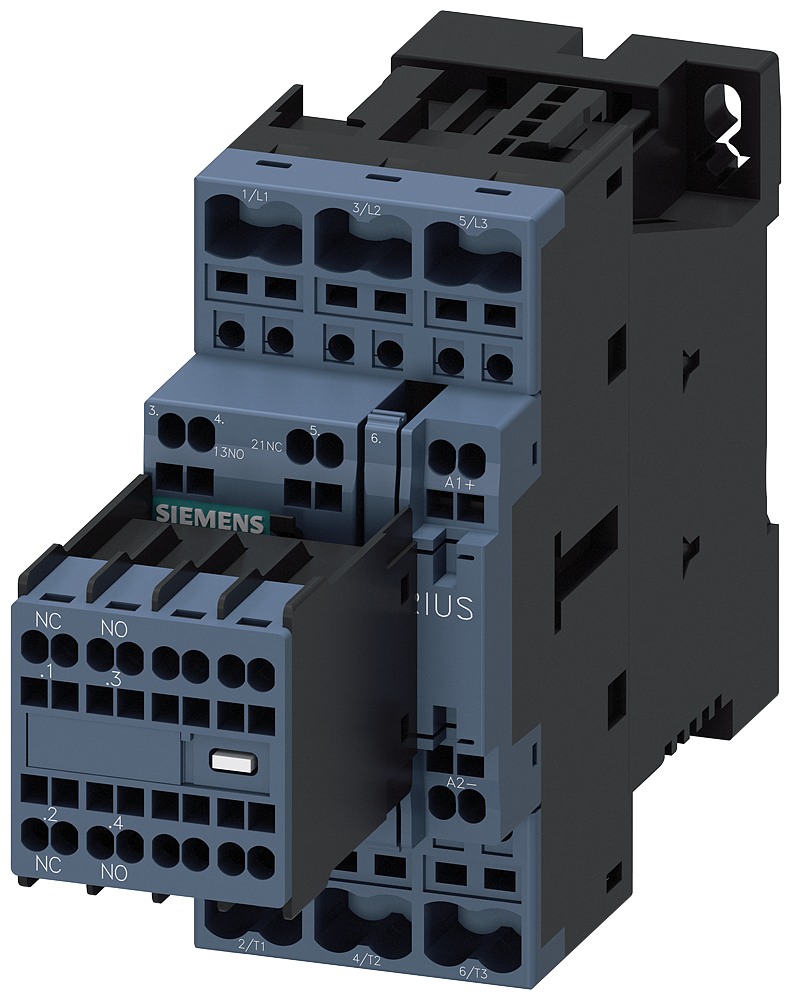 CONTATOR AC-3E 32 A/15 KW/400V 3 POLOS DC24V 2NA+2NF BORNE DE MOLA 3RT20272BB44-ZX95 SIEMENS