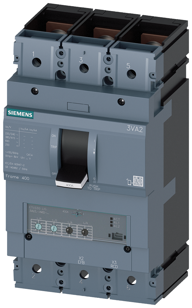DISJUNTOR IEC FRAME 400 250 A DE 3 POLOS 150 KA ETU3 LIG CONEXÃO ROSC 3VA23258HM320AA0 SIEMENS