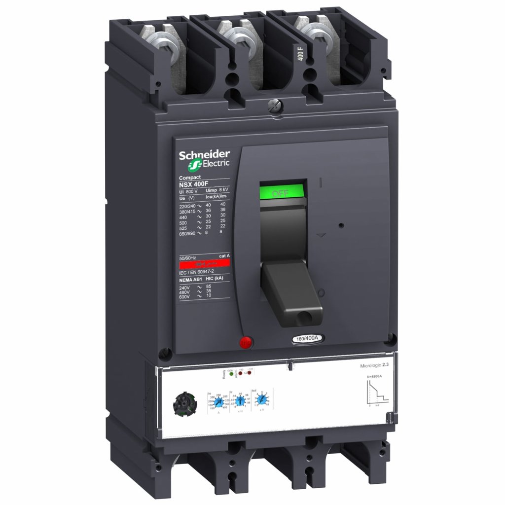 [Imagem DISJUNTOR CAIXA MOLDADA TRIPOLAR NSX400N MICROLOGIC 2.3 400A LV432693 SCHNEIDER]