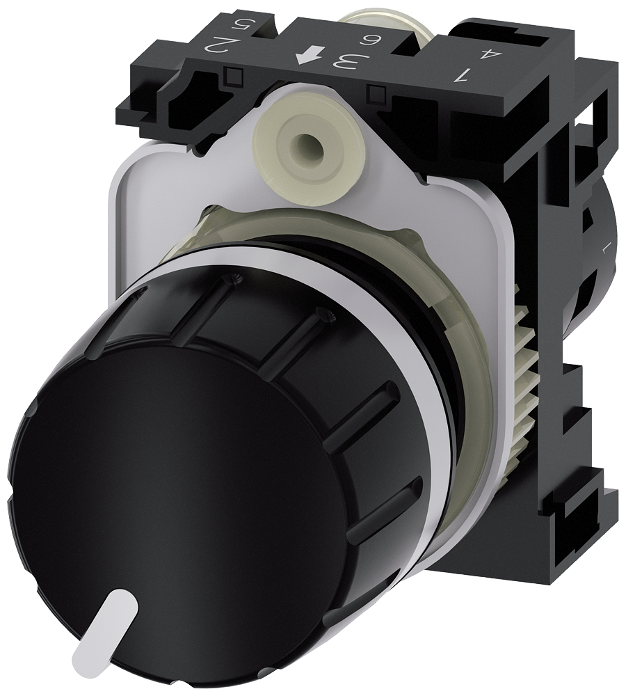 [Imagem do produto POTENCIÔMETRO, 22MM, REDONDO, PLÁSTICO, PRETO, 100 KOHM, COM SUPORTE 3SU12002PU101AA0 SIEMENS]