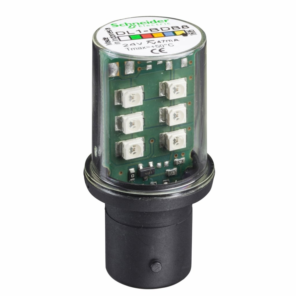 [Imagem LAMPADA LED PARA BASE BA15D 24V AMARELO DL1BDB8 SCHNEIDER]