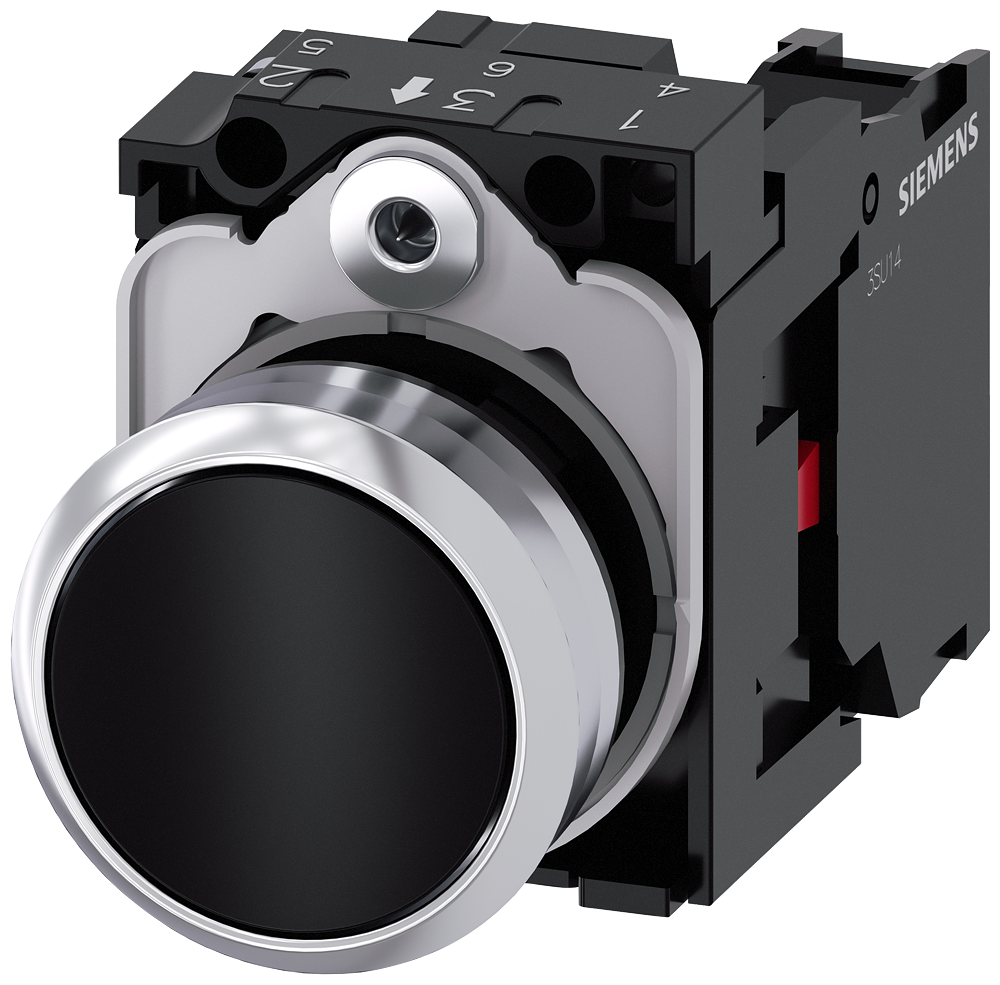 BOTÃO 22 MM REDONDO METAL DE ALTO BRILHO PRETO BOTÃO DE PRESSÃO PLANO, 3SU11500AB101CA0-ZY13 SIEMENS