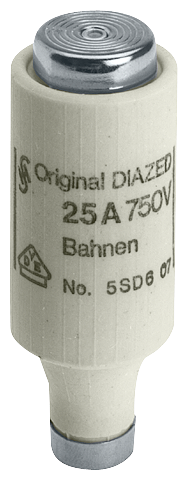 ELEMENTO FUSÍVEL DIAZED 750V PROTEÇÃO DE INSTALAÇÕES DE CORRENTE CONTÍNUA C 5SD601 SIEMENS