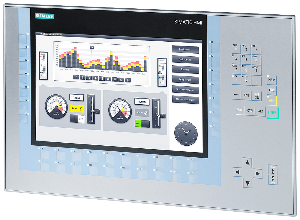 [Imagem IHM KP1200 COMFORT OPERAÇÃO TECLAS DISPLAY TFT WIDESCREEN 12" PROFINET/MPI/PROFIBUS DP SIMATIC 6AV2 6AV21241MC010AX0 SIEMENS]