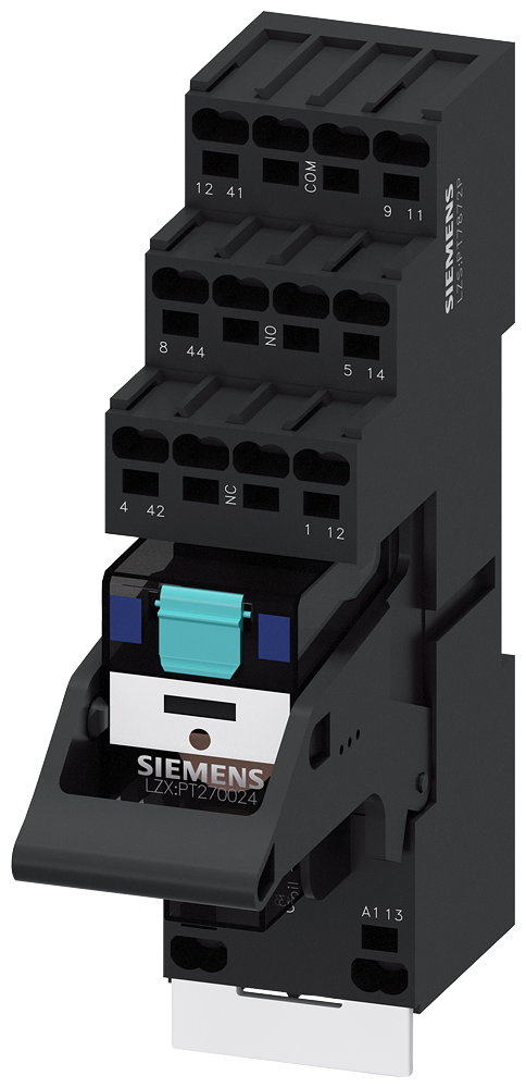 RELÉ DE ENCAIXE CC24V 2CI LED VERDE BASE COM SEPARAÇÃO LÓGICA COM TERMIN LZS:PT2D5L24A SIEMENS