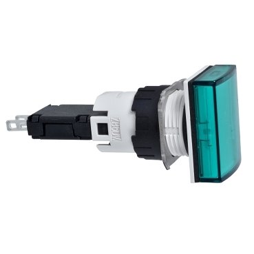 [Imagem SINALIZADOR 16MM PLASTICO RETANGULAR LED 1224VCA CC VERDE XB6DV3BB SCHNEIDER]