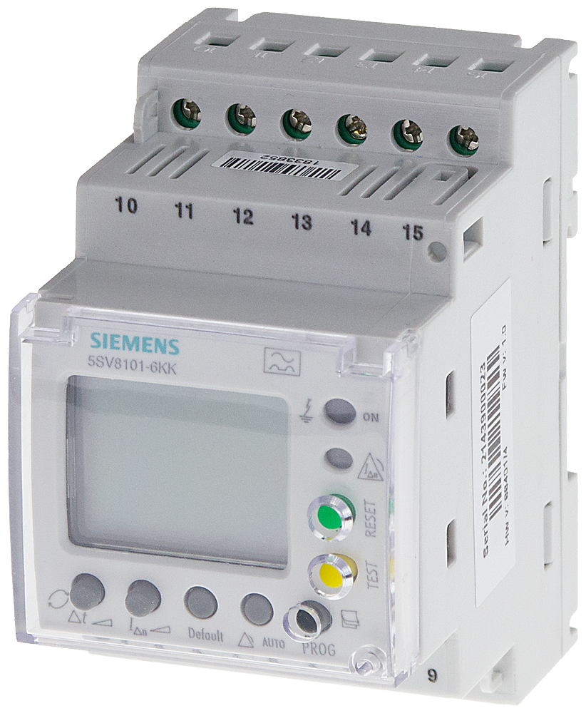 [Imagem UNIDADE DE CORRENTE RESIDUAL MODULAR LCD, 230V CA IDN 0,03A-3A (TIPO A) 5SV81016KK SIEMENS]