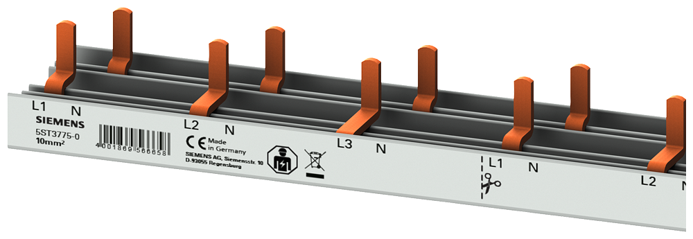 BARRAMENTO DE PINO 10MM2 DE 4 FASES 30X (1FA+N) 1042MM CORTÁVEL 5ST37750 SIEMENS