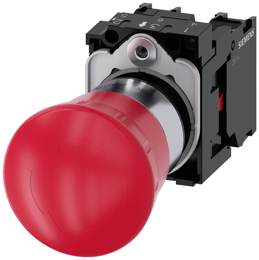 BOTÃO COGUMELO DE PARADA DE EMERGÊNCIA 22MM REDONDO METAL BRILHANTE VERM 3SU11501HB201PA0 SIEMENS