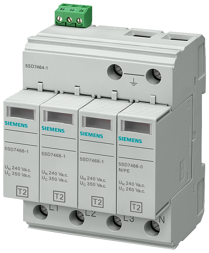 [Imagem PROTETOR CONTRA SURTOS TIPO 2 CLASSE DE REQUISITO C, UC 350V MÓDULOS DE PROTEÇÃO 5SD74641 SIEMENS]