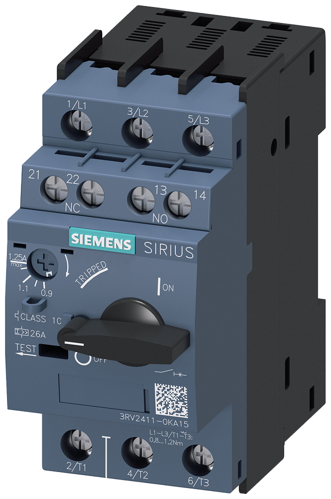 CHAVE DE POTÊNCIA S00 PARA PROTEÇÃO DO TRANSFORMADOR DISJUNTOR A 0,9-1,25A 3RV24110KA15 SIEMENS