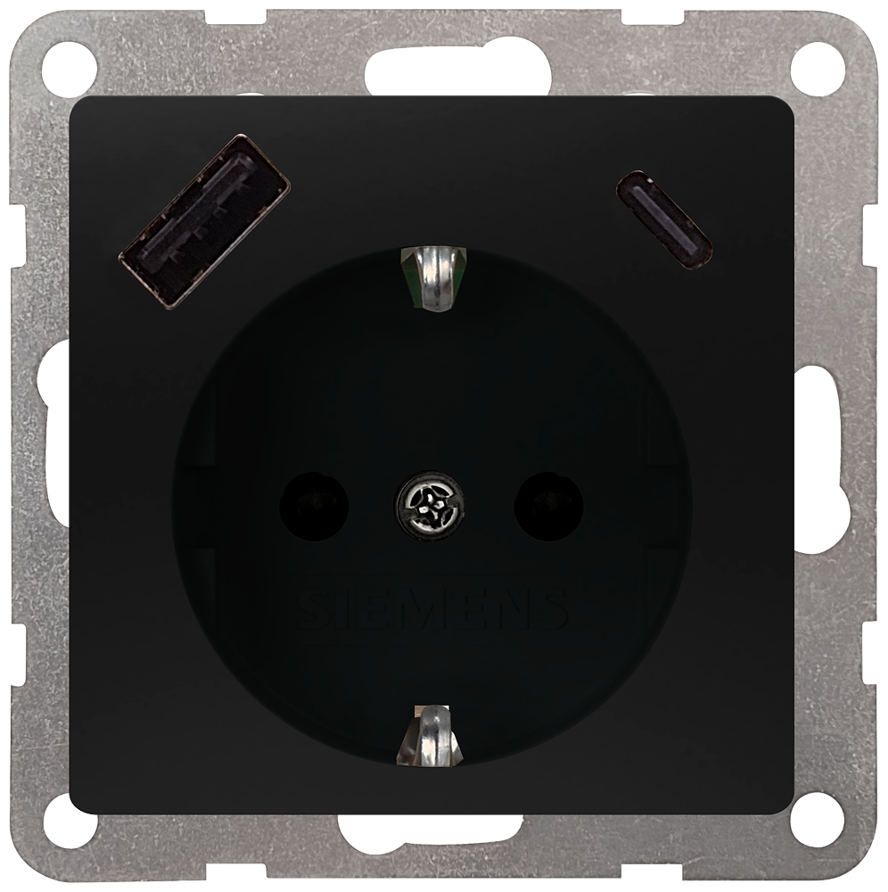 TOMADA SCHUKO USB 2 USB A+C MÁX. 18 W PRETO SUAVE 5UB19701SB01 SIEMENS