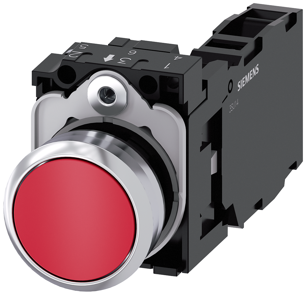 BOTÃO 22 MM REDONDO METAL DE ALTO BRILHO VERMELHO BOTÃO DE PRESSÃO PLA 3SU11500AB201FA0-ZX90 SIEMENS