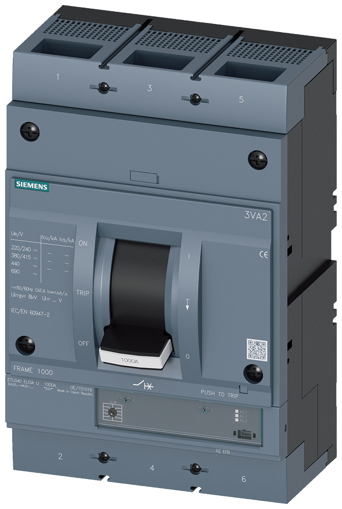 DISJUNTOR 3VA2 IEC FRAME 1000 CLASSE DA CAPACIDADE DE INTERRUPÇÃO M ICU=55KA 3VA25635HK320AA0 SIEMENS